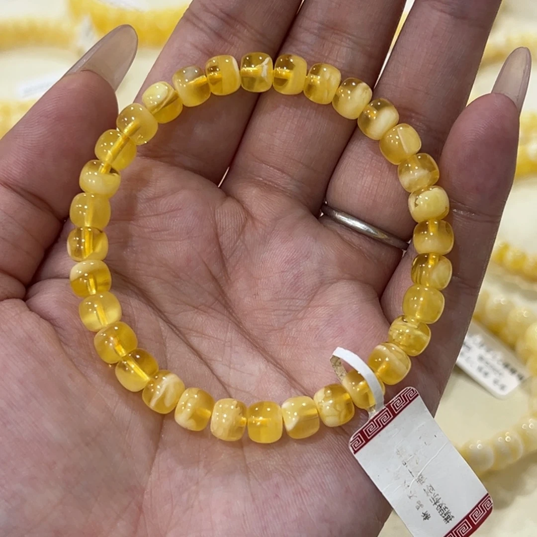 蜜蜡未镶嵌手链7m金透亮亮老型手串