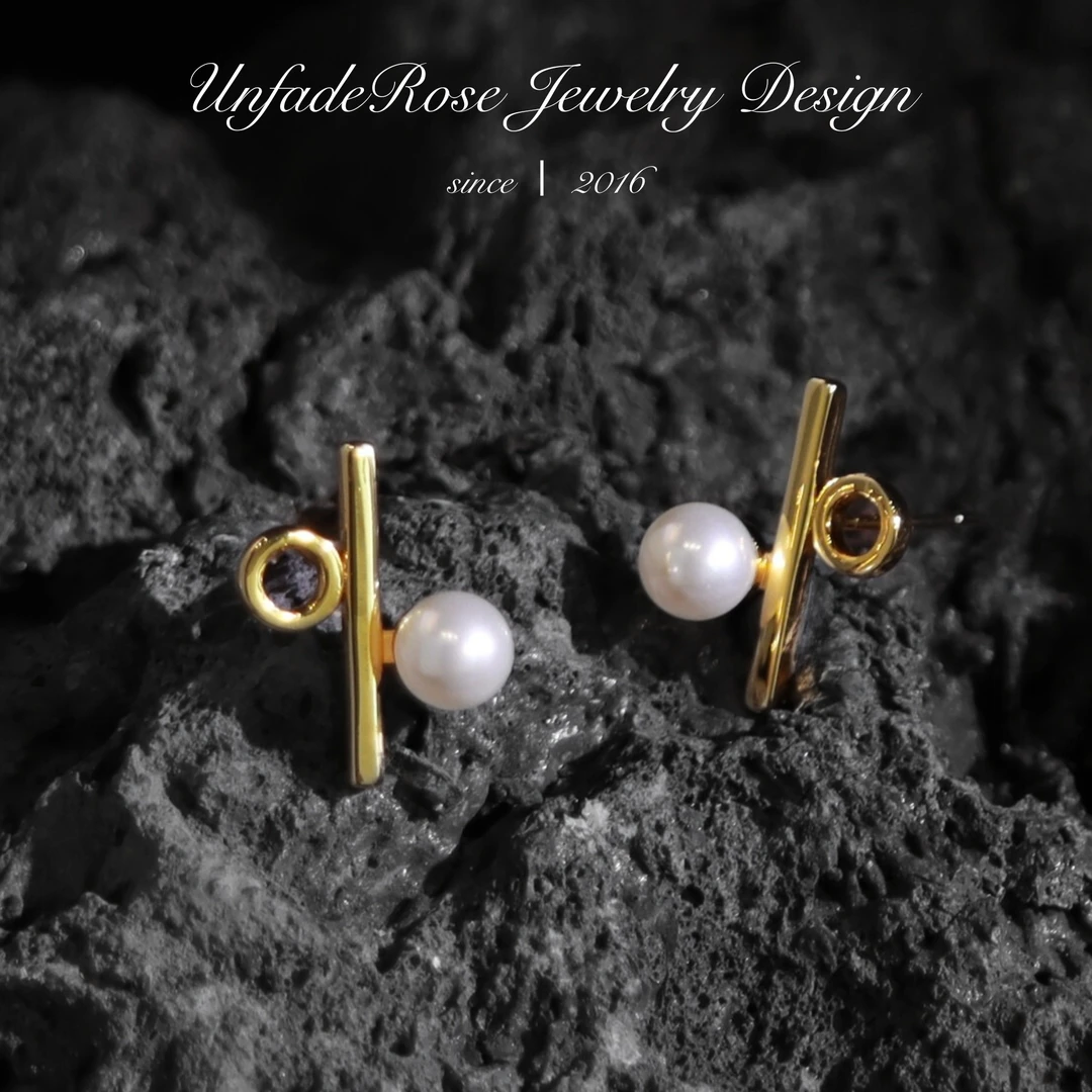 UNFADE ROSE  百分号珍珠耳钉F070D
