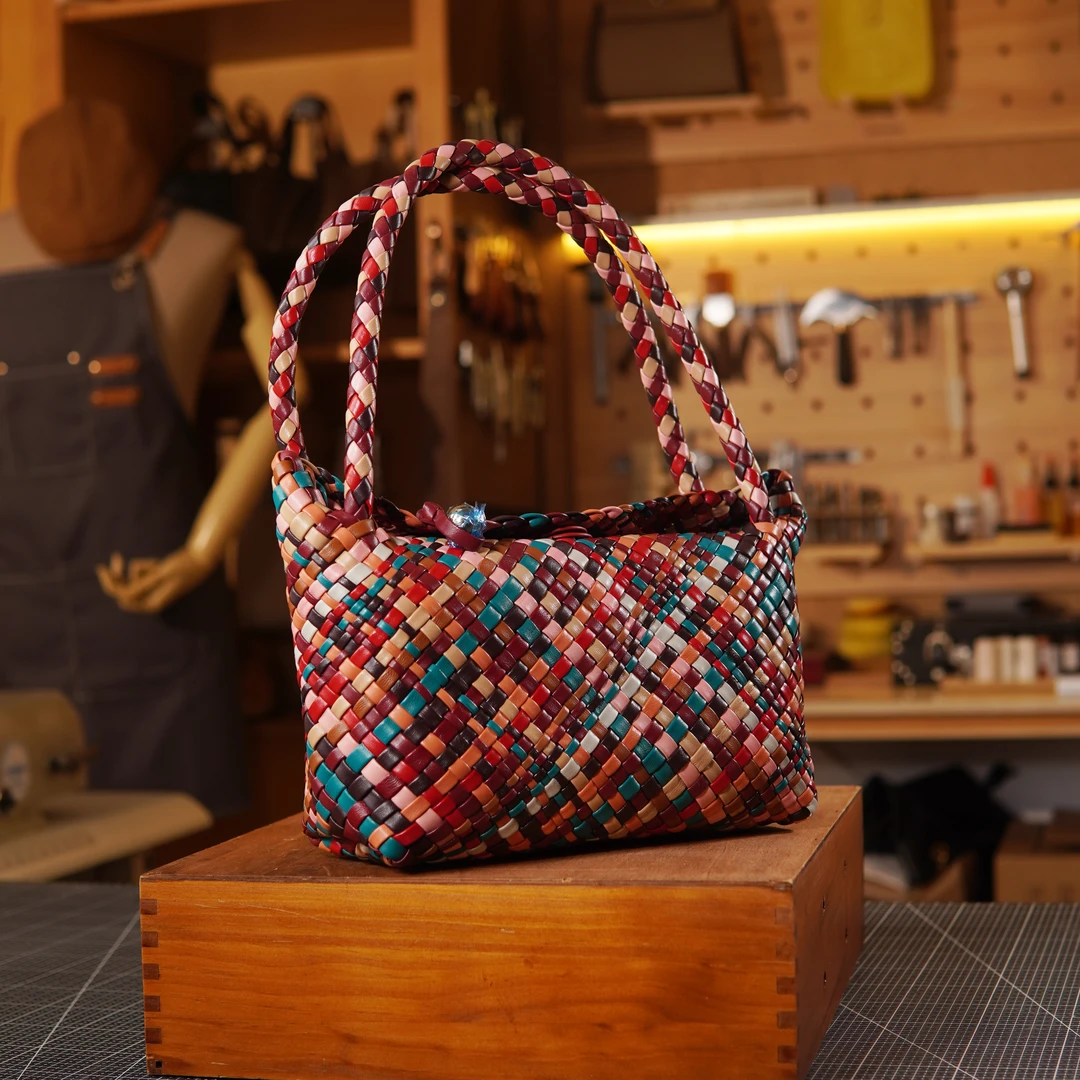 【丹姐】羊皮编织真皮女士时尚百搭休闲女包