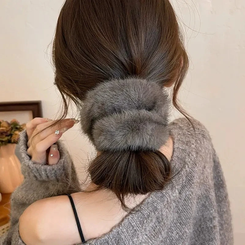 软乎乎~仿貂毛毛绒大肠发圈冬季发绳女扎头发头绳高弹力发圈
