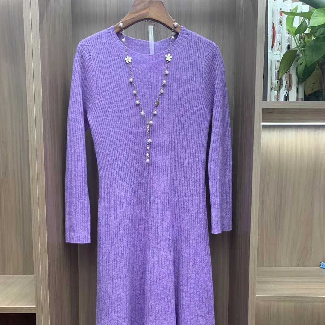 知性温柔！100%纯羊毛半高领抽条连衣裙气质长裙