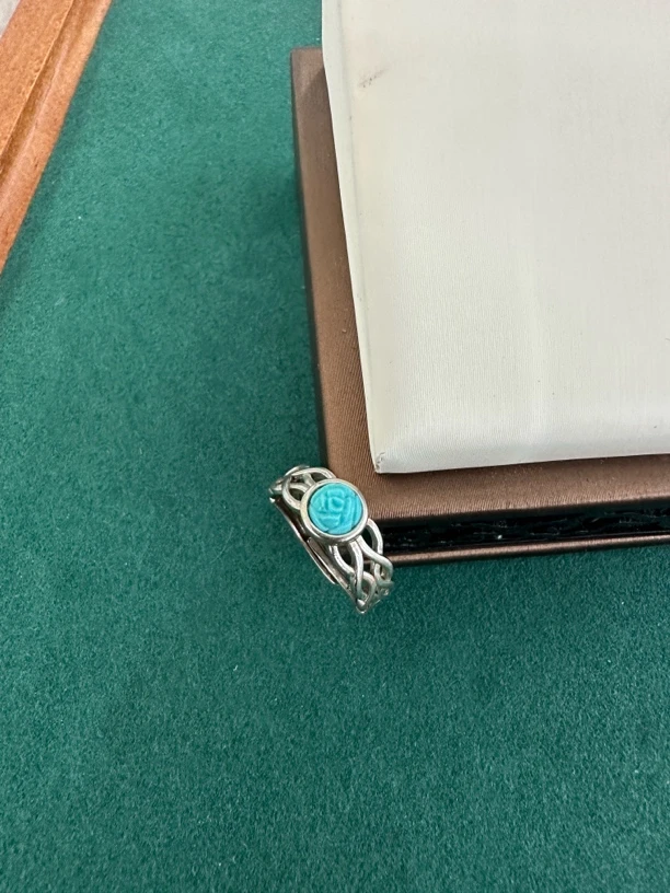 925银戒指 玫瑰宽戒指松松雕刻50