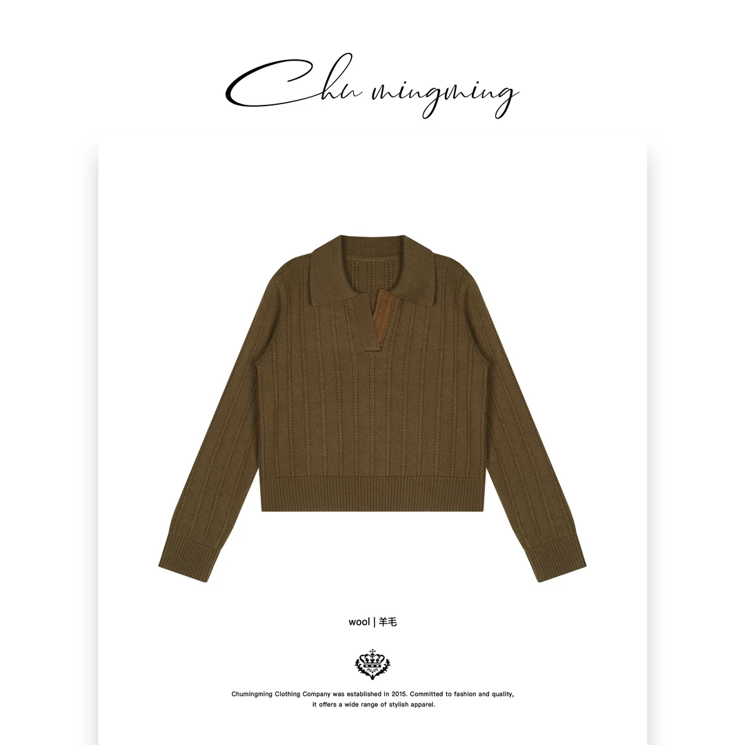 【CHU/2025SSNEW】原创设计《金棕》V领撞色毛衣XYJ17