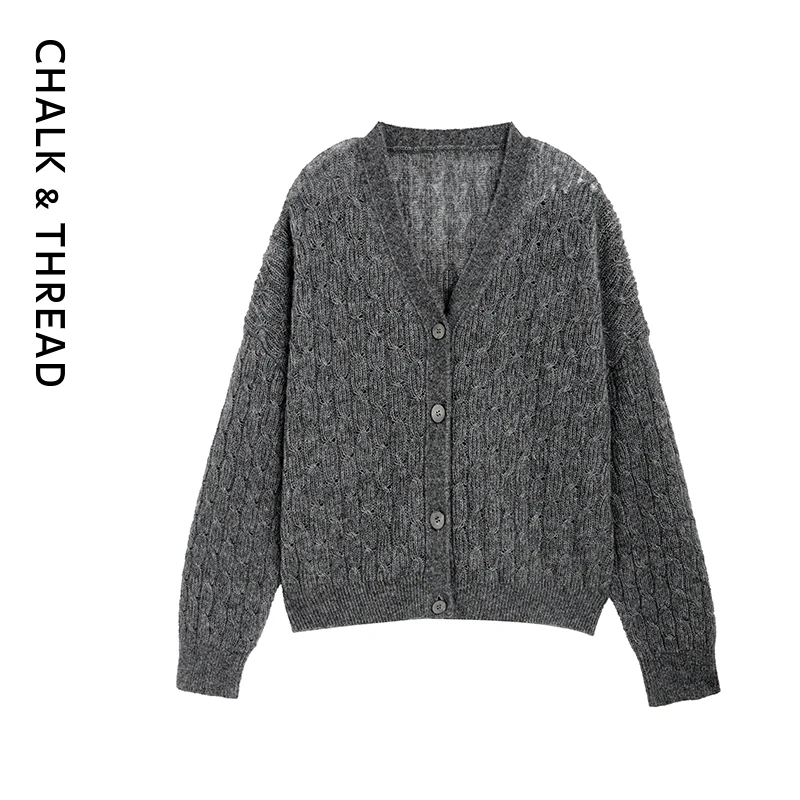 CHALK&THREAD灰色单排扣开襟毛衣