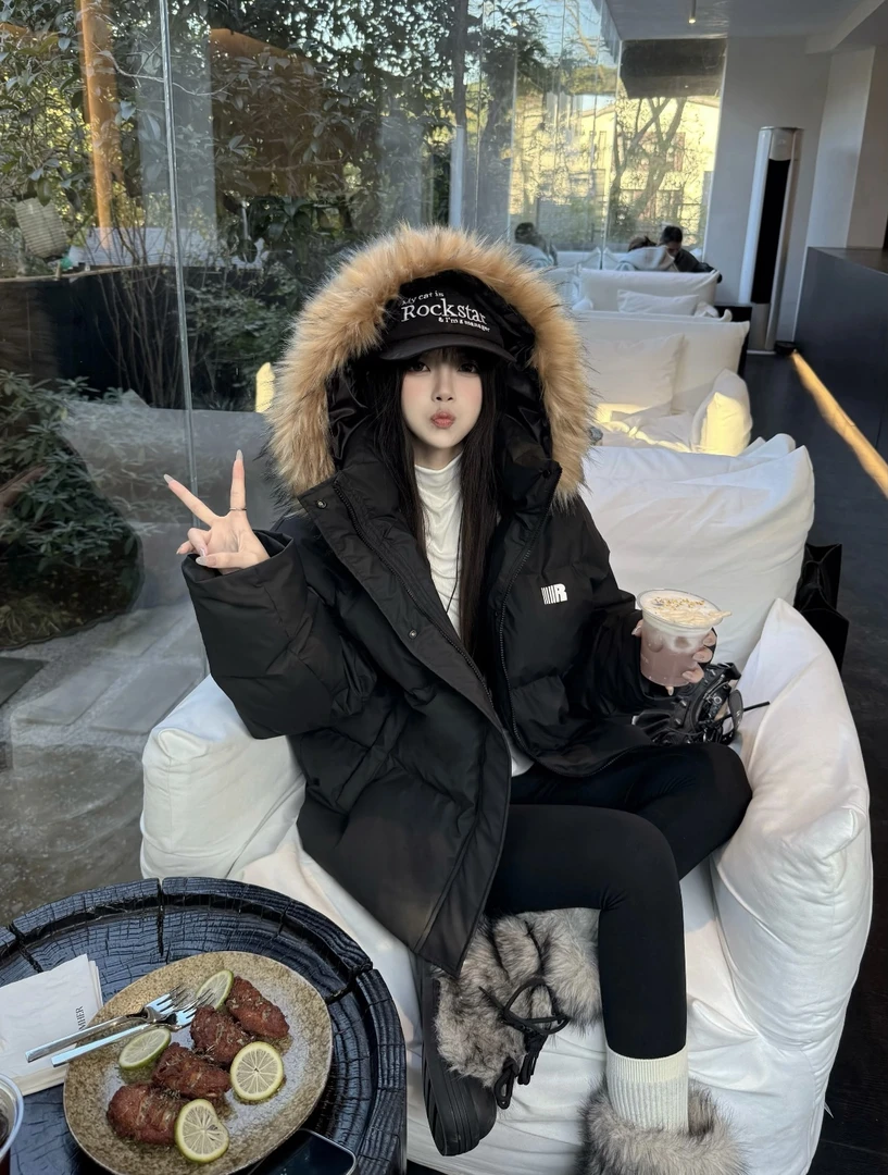 棉服女2025冬季新款免洗pu皮韩系保暖棉袄情侣大毛领外套潮