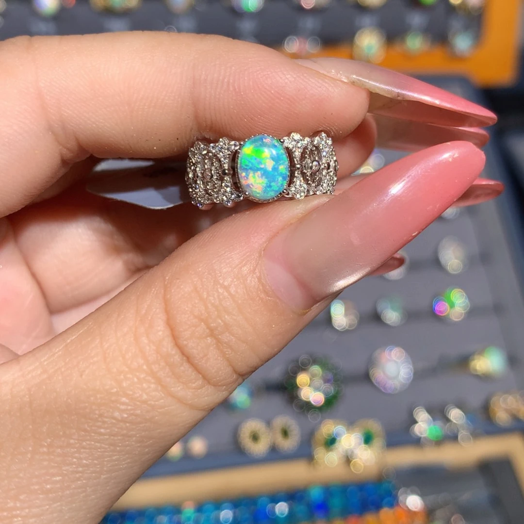 银S925镶嵌欧泊澳洲欧泊戒指l