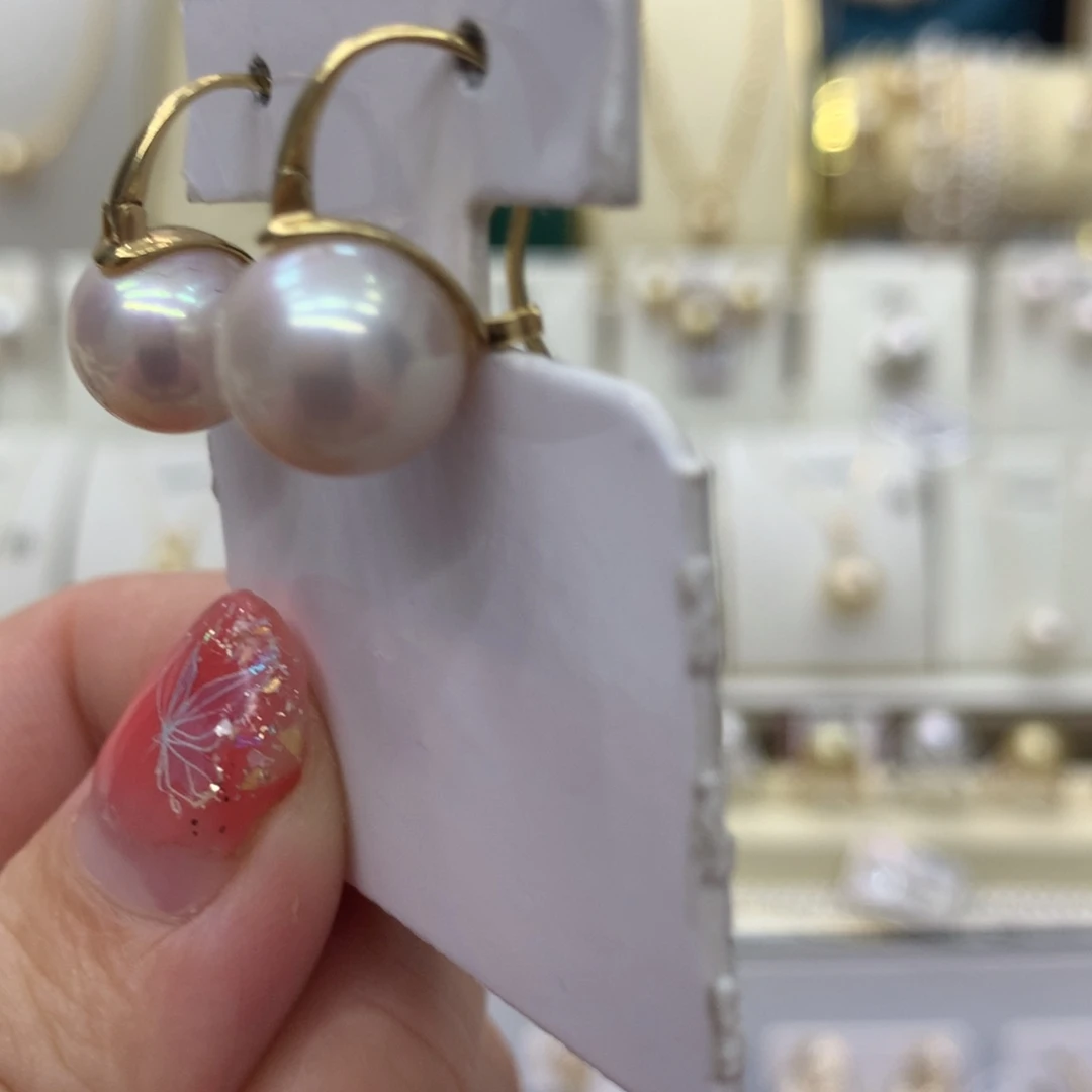 淡水珍珠耳饰18K金镶嵌10-11