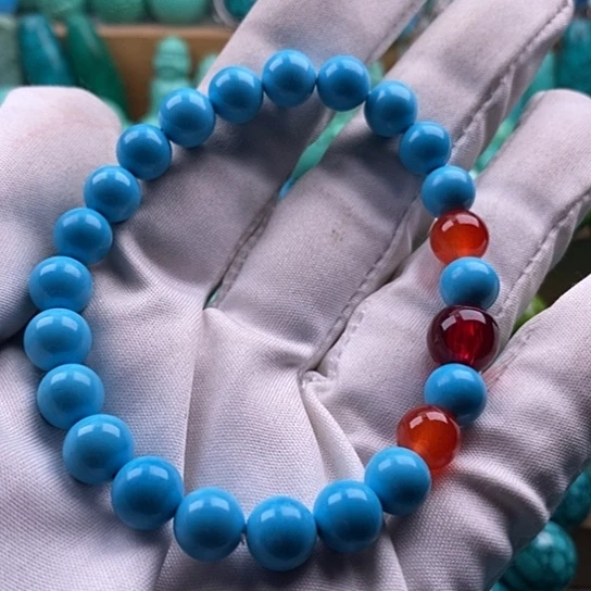 无非金属湖北天然原矿松石手串