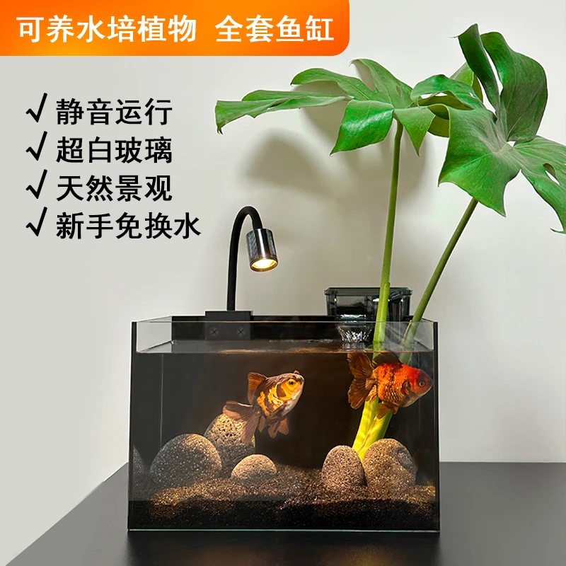 生态鱼缸办公室家用金鱼缸水草绿植免换水超白超透懒人玻璃缸静音