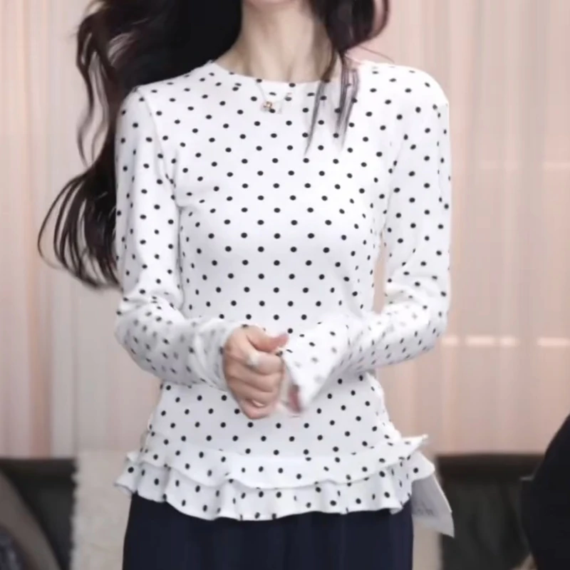 【磁带情书T恤】秋季韩系温柔气质百搭显瘦修身圆领T恤LK2505310