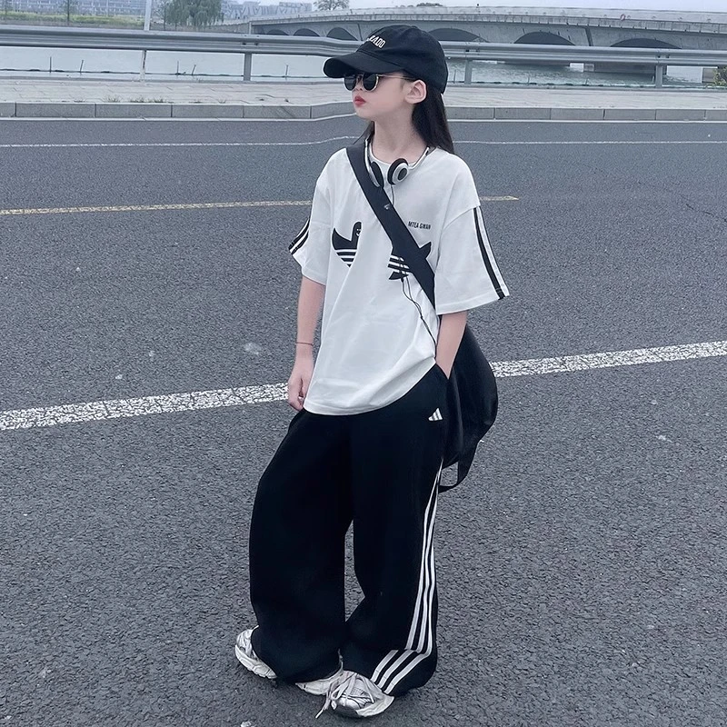 女童休闲短袖T恤潮酷套装夏季新款儿童宽松上衣运动风裤子两件套