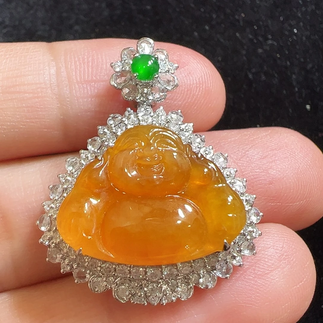 翡翠18K金镶嵌吊坠(不含链)