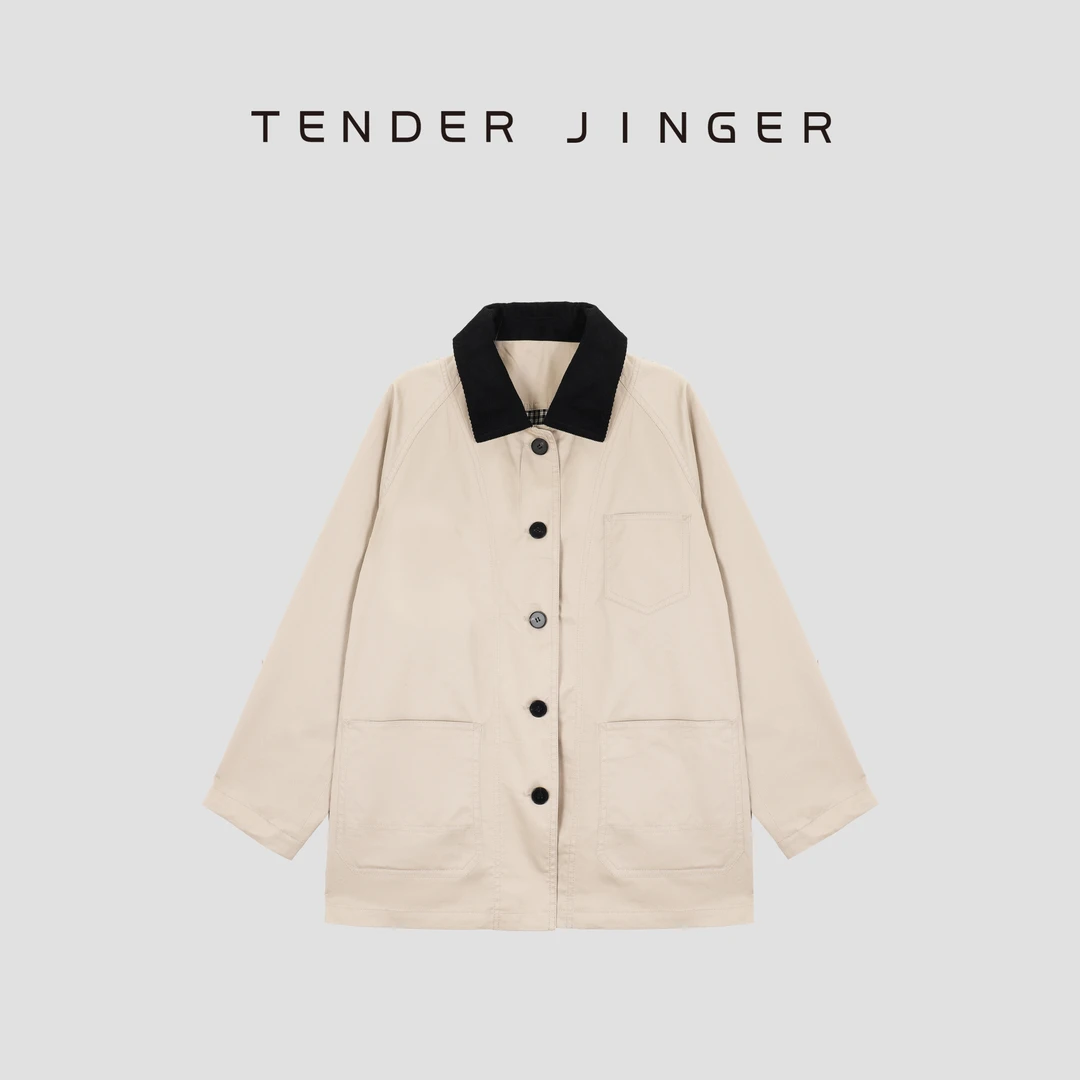 Tender Jinger休闲百搭巴恩风高密斜纹棉夹克外套T53HMD30742