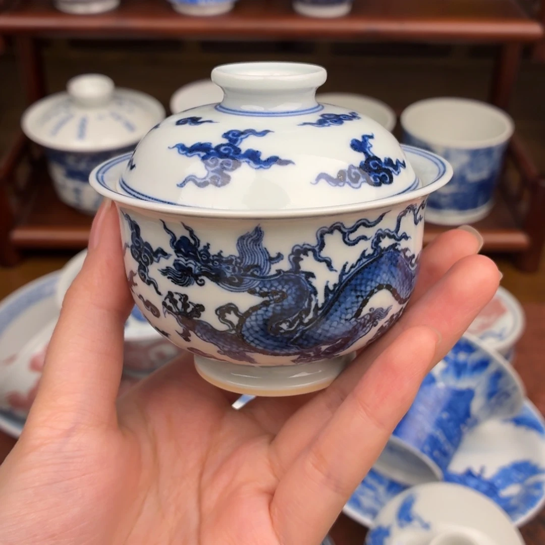 王***勇景德镇陶瓷青花龙凤盖碗