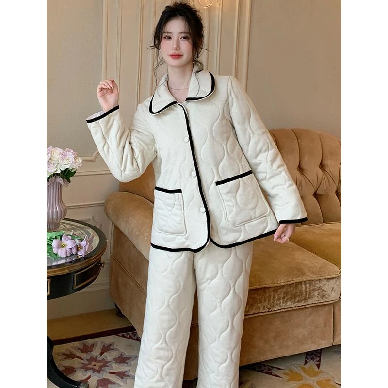 【雅晴套装】2024女士冬季套夹棉装外穿法兰夹棉保暖家居服