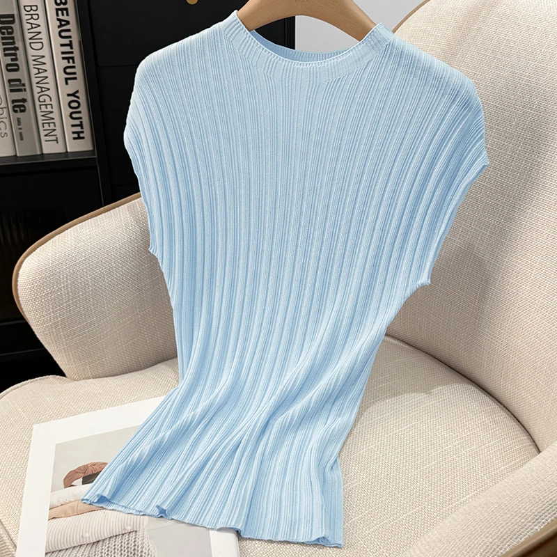 软糯亲肤弹力收腰短款针织小衫2025夏季新款纯色无袖针织女装T恤