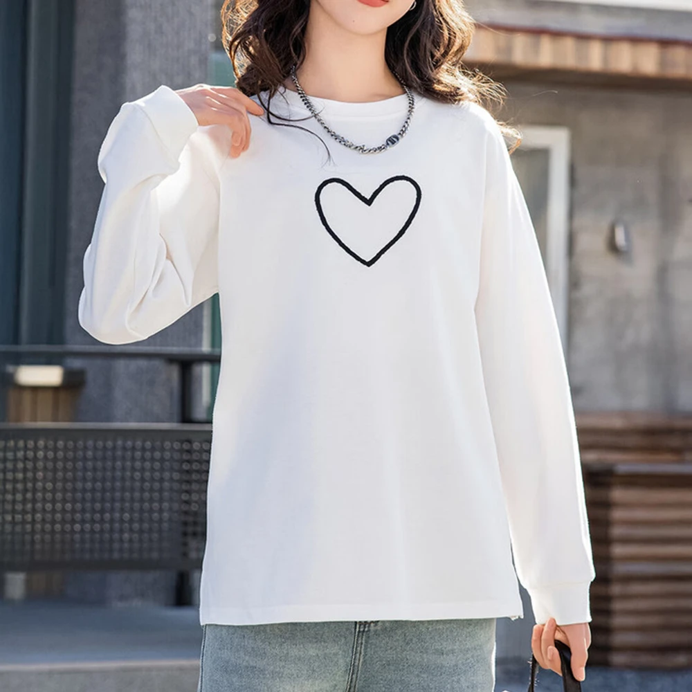 爱心女童白色长袖T恤春装2025新款女大童韩版儿童打底衫儿童上衣