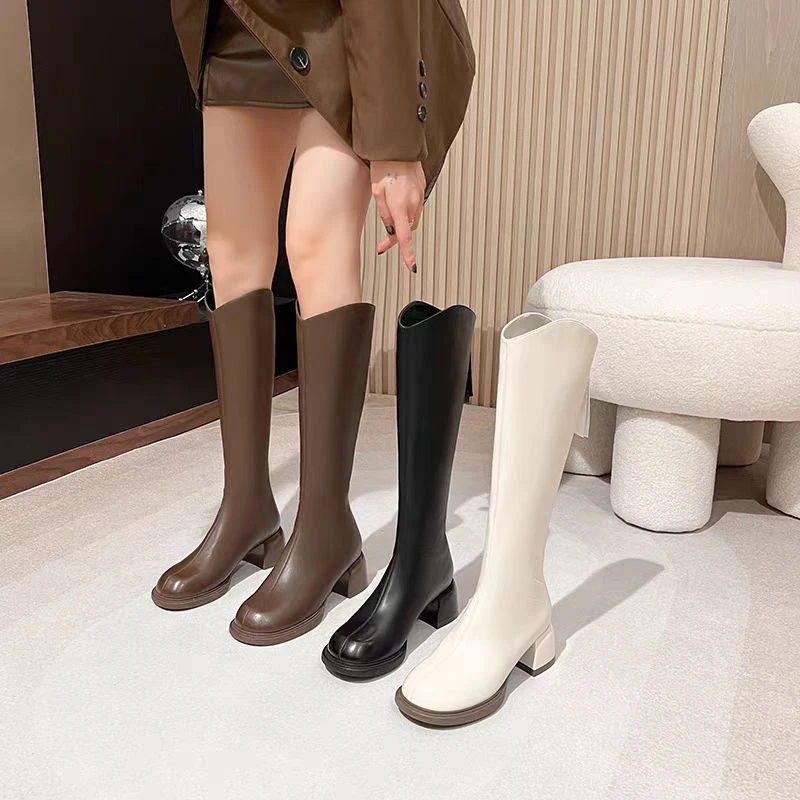 不过膝大筒围长筒靴女新款秋冬小个子厚底高筒骑士靴显瘦525-1