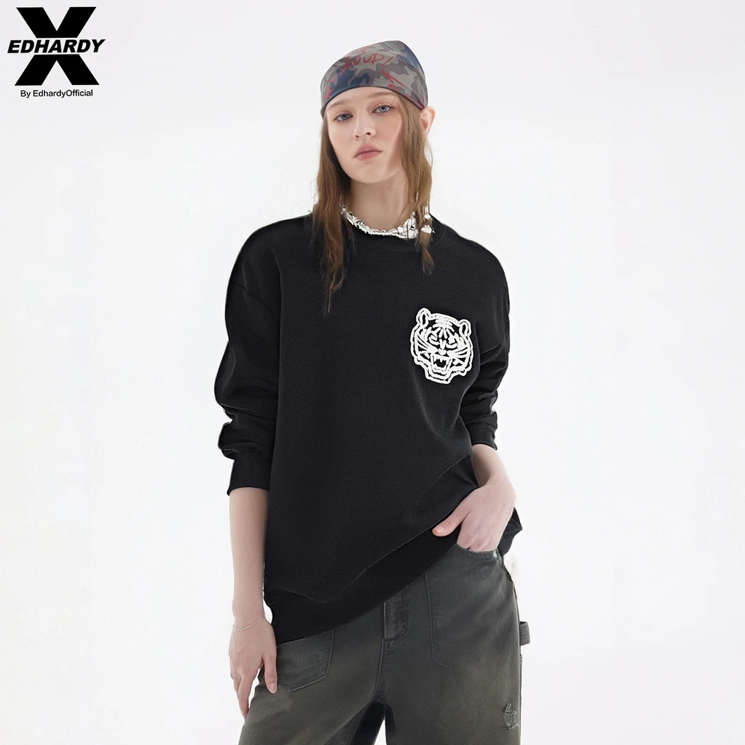 【倩姐推荐】EDHARDY X宽松百搭简约毛巾绣虎头卫衣X1C3V0152259