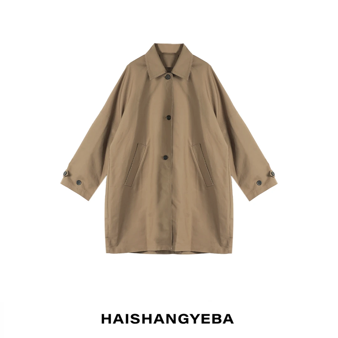 【海上叶爸】新款2025春秋百搭棉休闲宽松中长款风衣