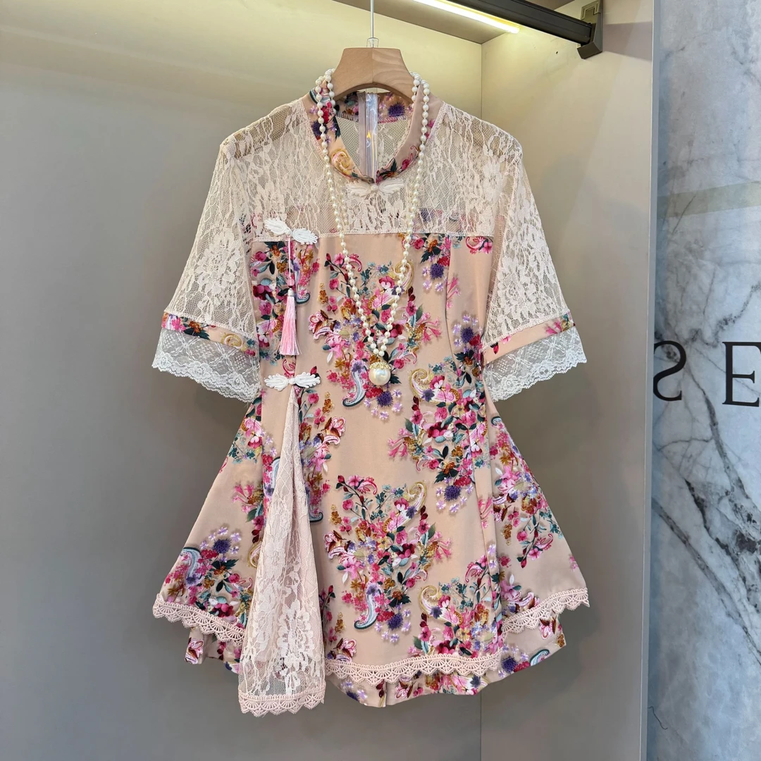 2025新款蕾丝拼接设计盘扣流苏装饰复古时尚轻奢短裤显瘦时尚套装