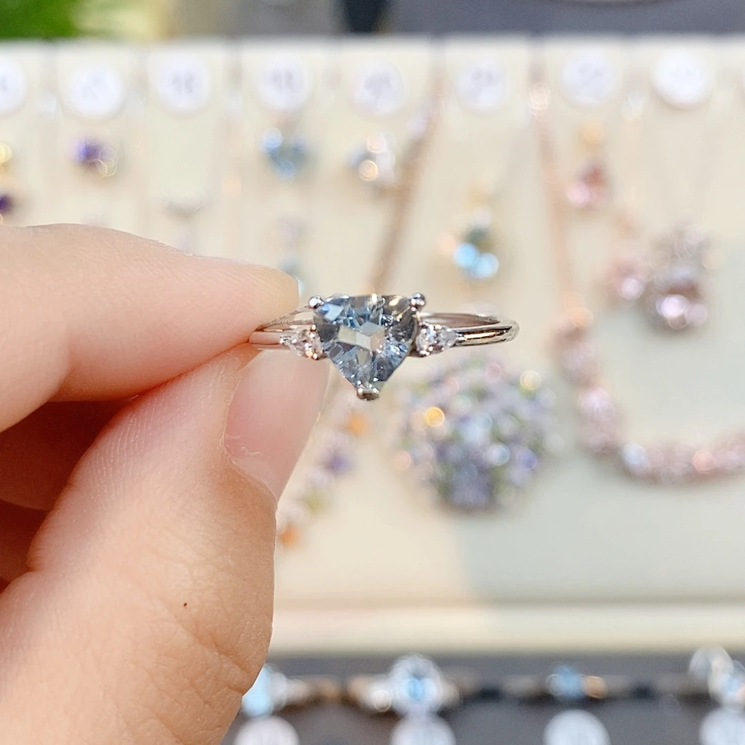 银S925镶嵌海蓝宝石戒圈