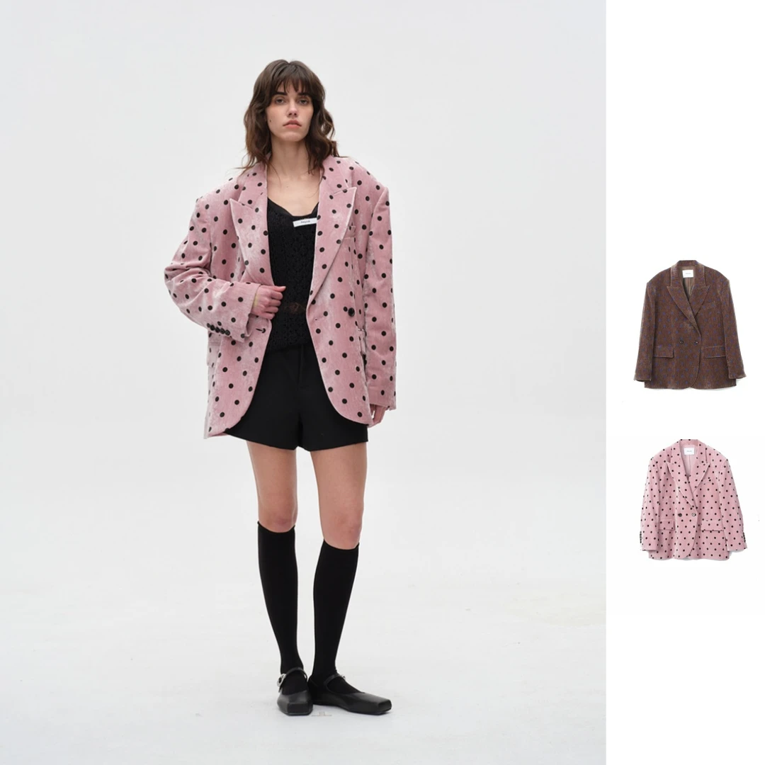 ASYUS   25秋季新品翻领圆点时尚百搭宽松女款印花复古西服