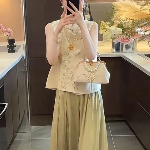 夏季流行穿搭盘扣无袖女装马甲夏季款新中式国风气质复古高级上衣