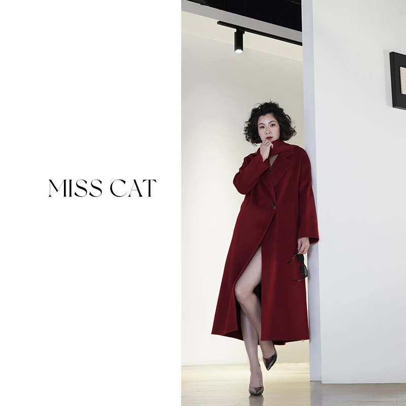 FELINE早呀猫小姐2025冬新款优雅气质系带毛呢大衣中长款外套女