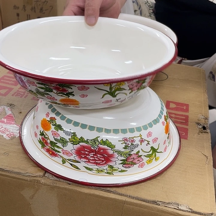 搪瓷20公分珐琅搪瓷特厚面盆1个红牡丹花