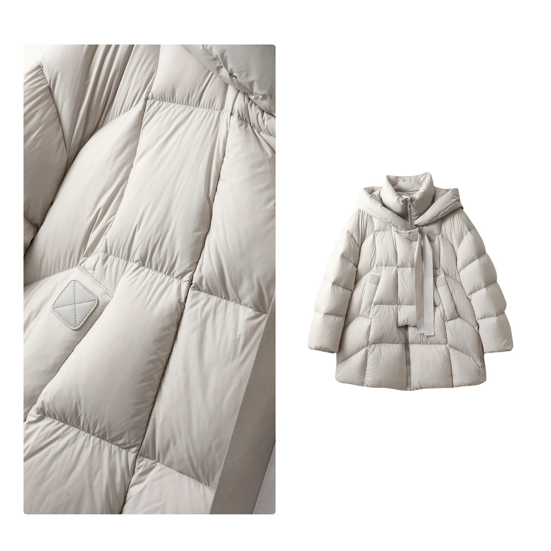 门店41&79！大白鹅，怕冷星人bi入/90白鹅绒泡芙感中长羽绒服M13146