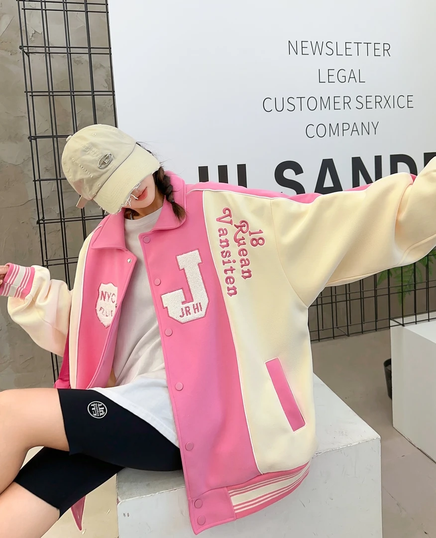 0199【春季新款】潮牌字母J重工拼色翻领棒球服