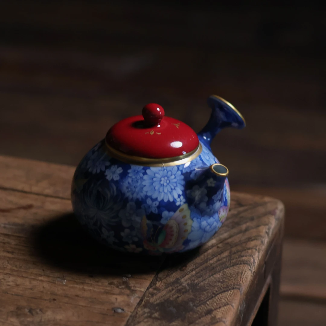 【陶珊居】万花玫瑰红侧把壶（华隐S0825）