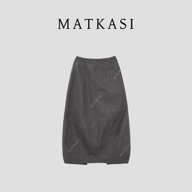 MATKASI 纯色质感百搭开叉洋气巨显瘦半身裙女