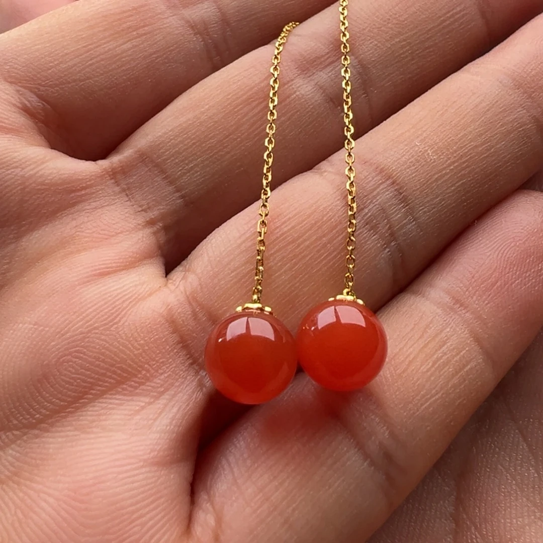 南红玛瑙18K金镶嵌耳线