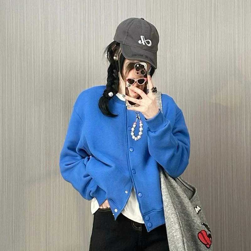 【ekaso】100棉一体绒时尚百搭单排扣纯色加绒开衫外套SF-0215