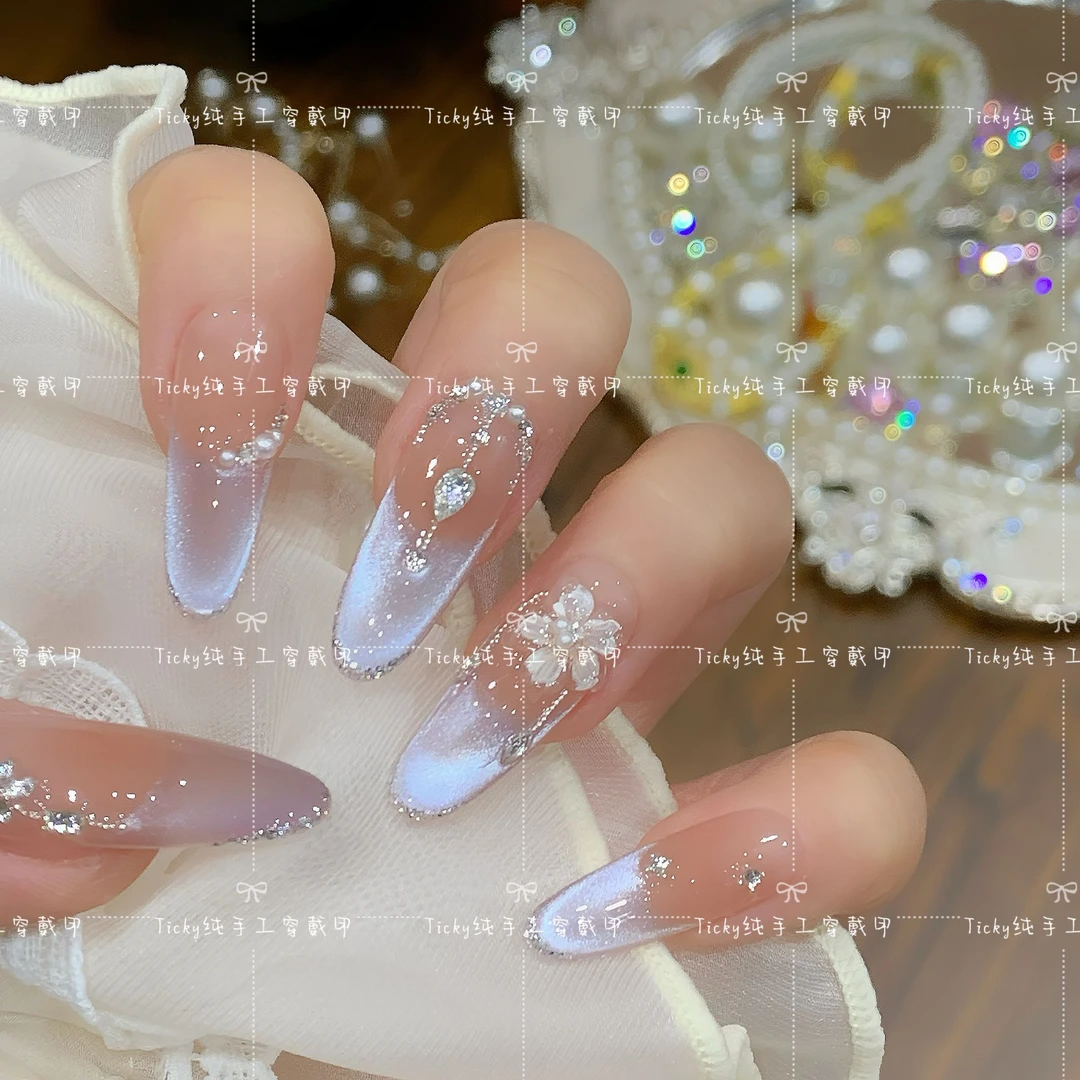 【紫韵幽香】纯手工制作穿戴甲精品猫眼美甲温柔气质甲片