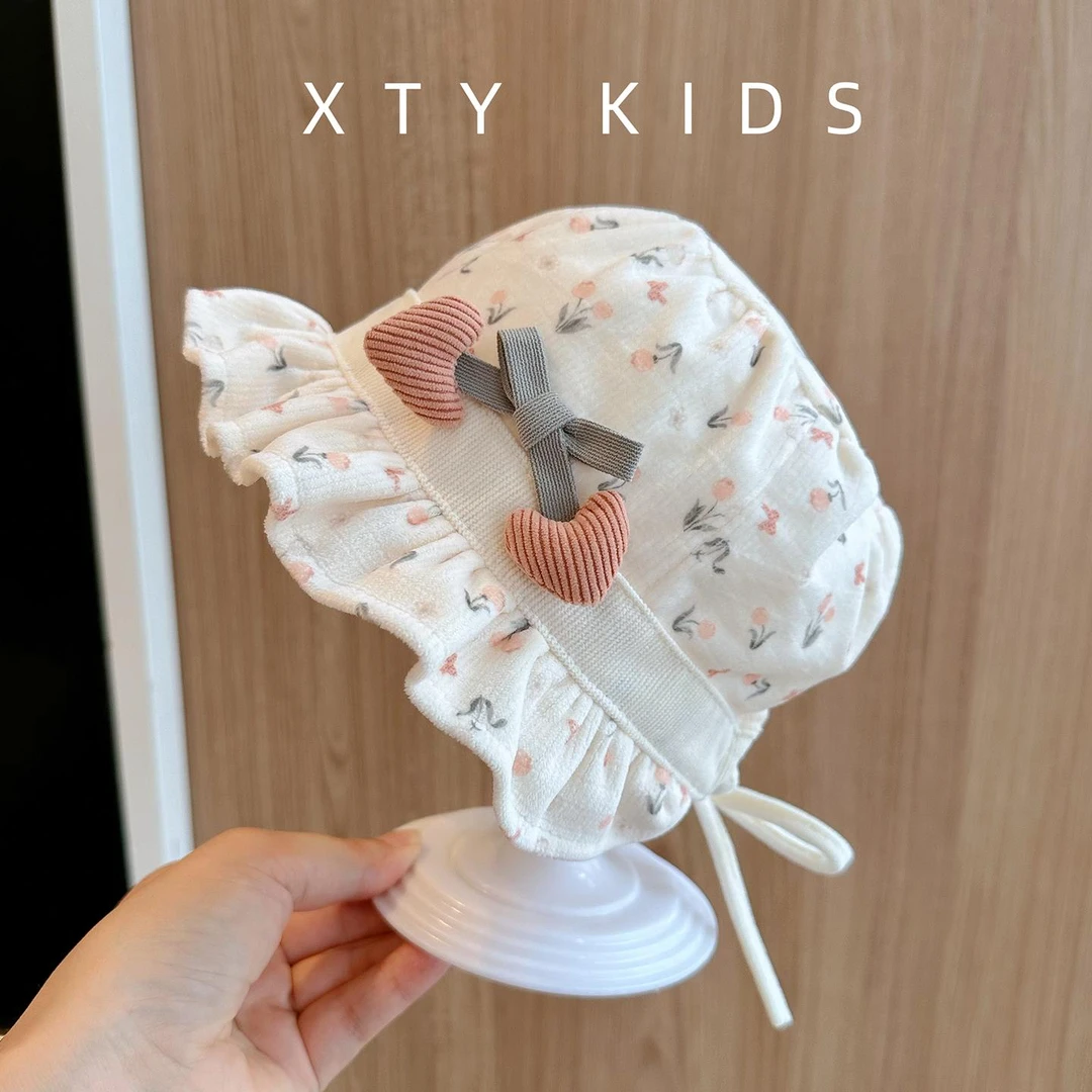婴儿帽子女春秋季可爱公主花边护耳帽冬季薄款保暖防风宝宝胎帽潮