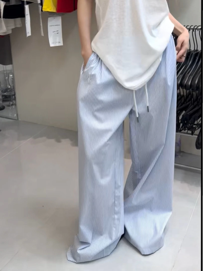 卷毛（1jm27857#）小马刺绣、喜欢这条蓝色条纹 休闲裤 5-3