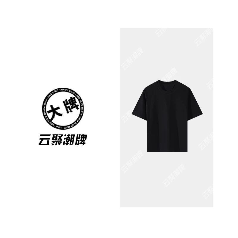 『YUNJUN』纯棉潮流T恤男女同款白墨3D发泡烫钻高工艺