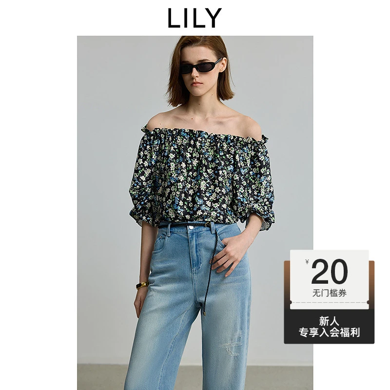 【一秒入夏】LILY2025夏女装新款法式碎花泡泡袖雪纺衫125239C8950