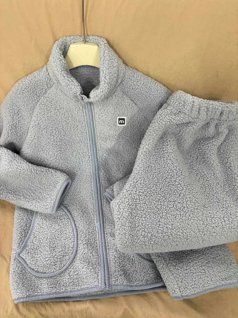 冬季新款羊羔毛加厚男女同款舒适保暖拉链立领可外穿家居服套装