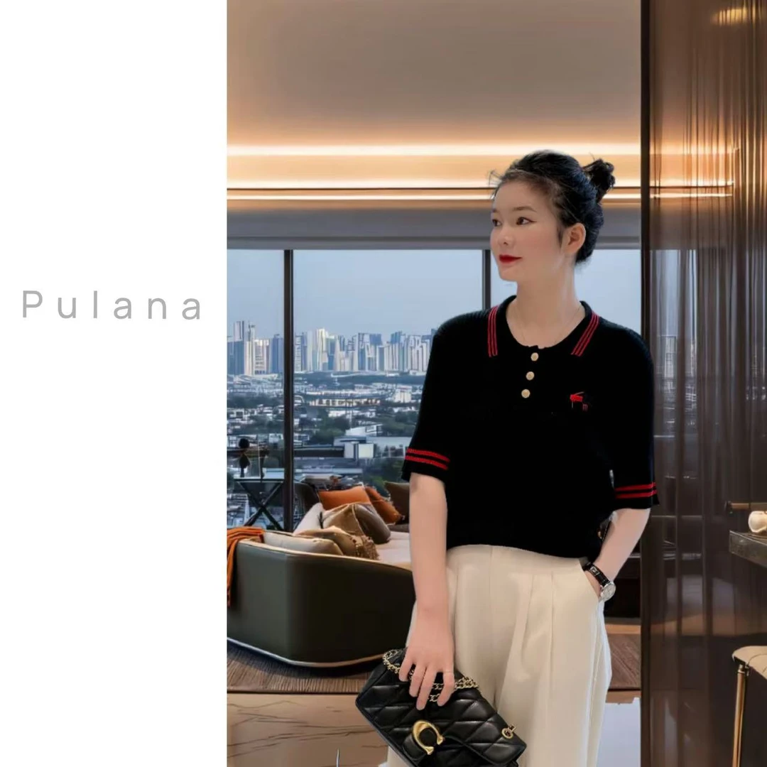 732 夏装拼接撞色短袖女韩版百搭上衣大码宽松遮肚针织衫