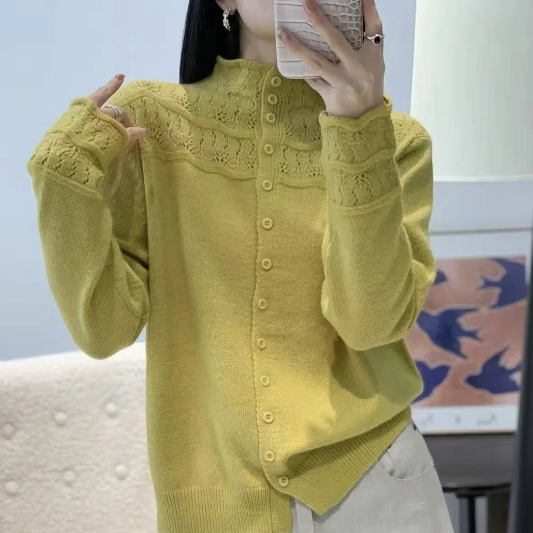冬季新款女士保暖显瘦气质百搭镂空挑孔打底外穿毛针织衫