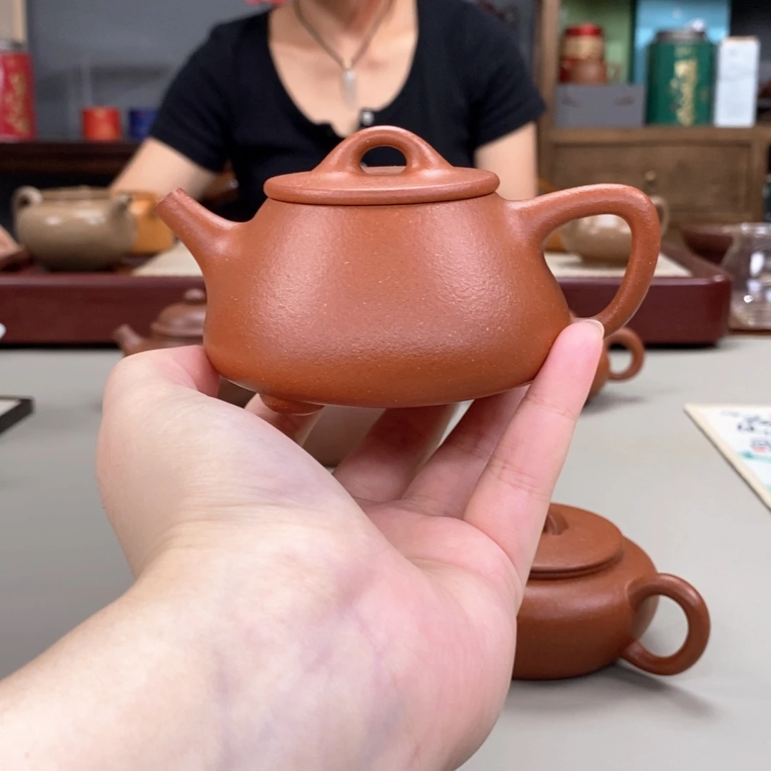 茶壶紫砂红降坡平盖石瓢半手160cc