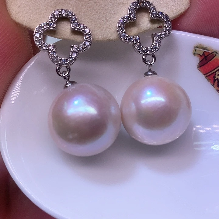银S925镶嵌耳饰淡水珍珠