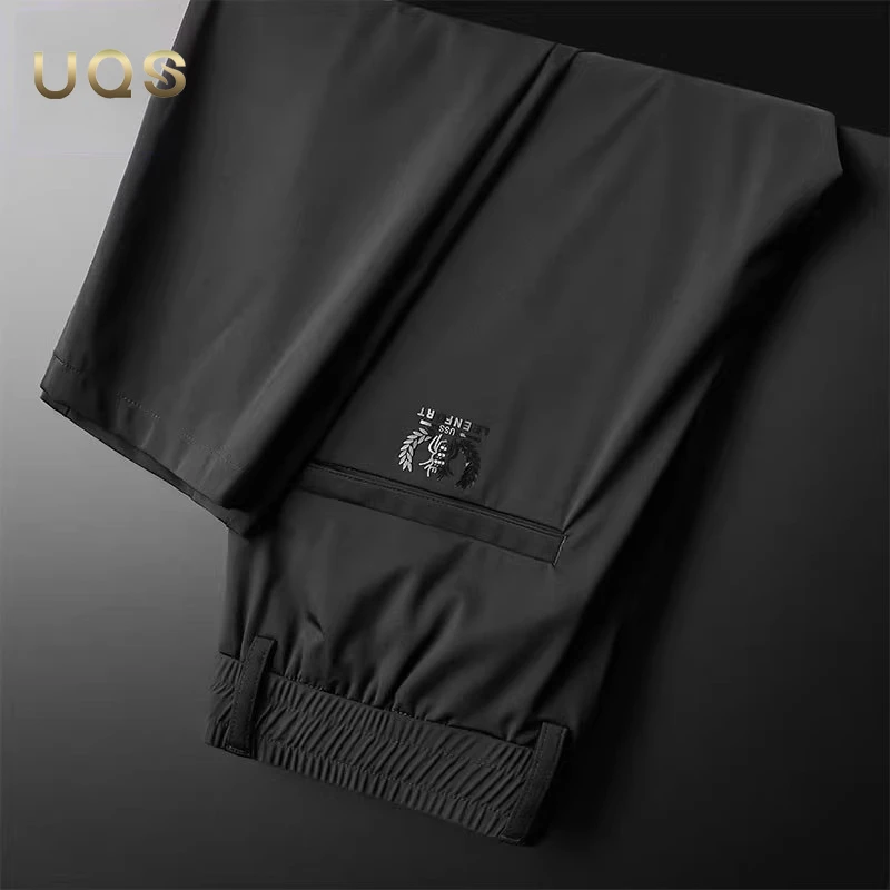 夏季冰丝男士休闲裤薄款透气亲肤舒适宽松直筒松紧腰弹力简约日常