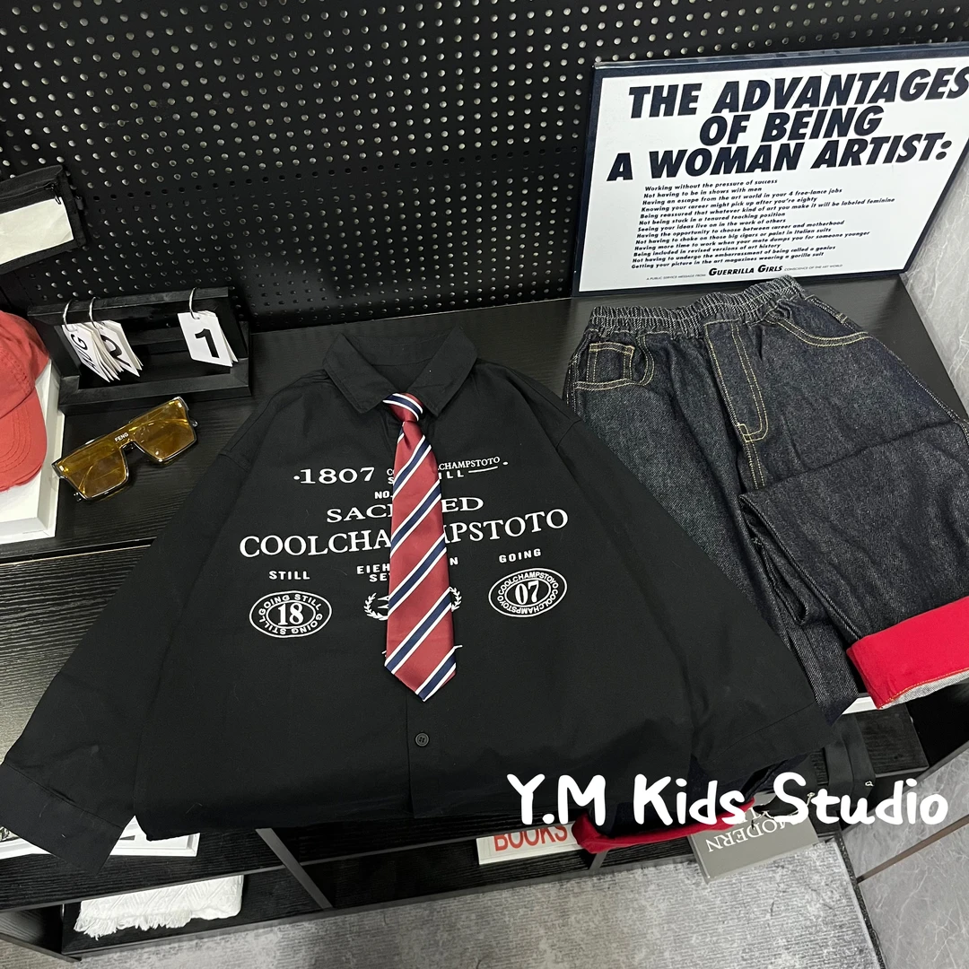 【Y.M KIDS】2025秋季新款儿童衬衫潮流时尚男童女童牛仔裤