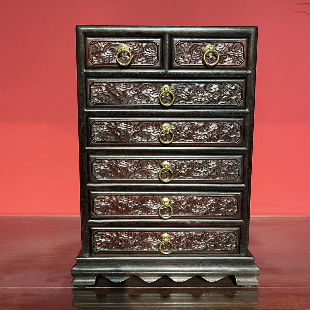 红酸枝满雕龙茶叶柜收纳柜七斗柜