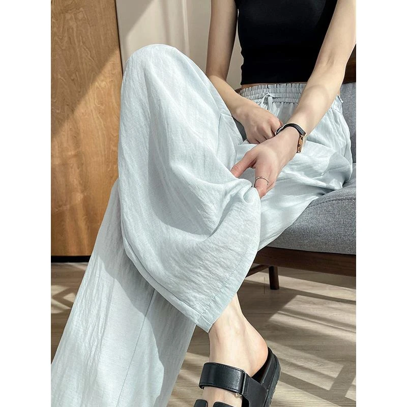 抗皱天丝亚麻裤子女夏薄款2025新款垂感超火的棉麻冰丝阔腿裤